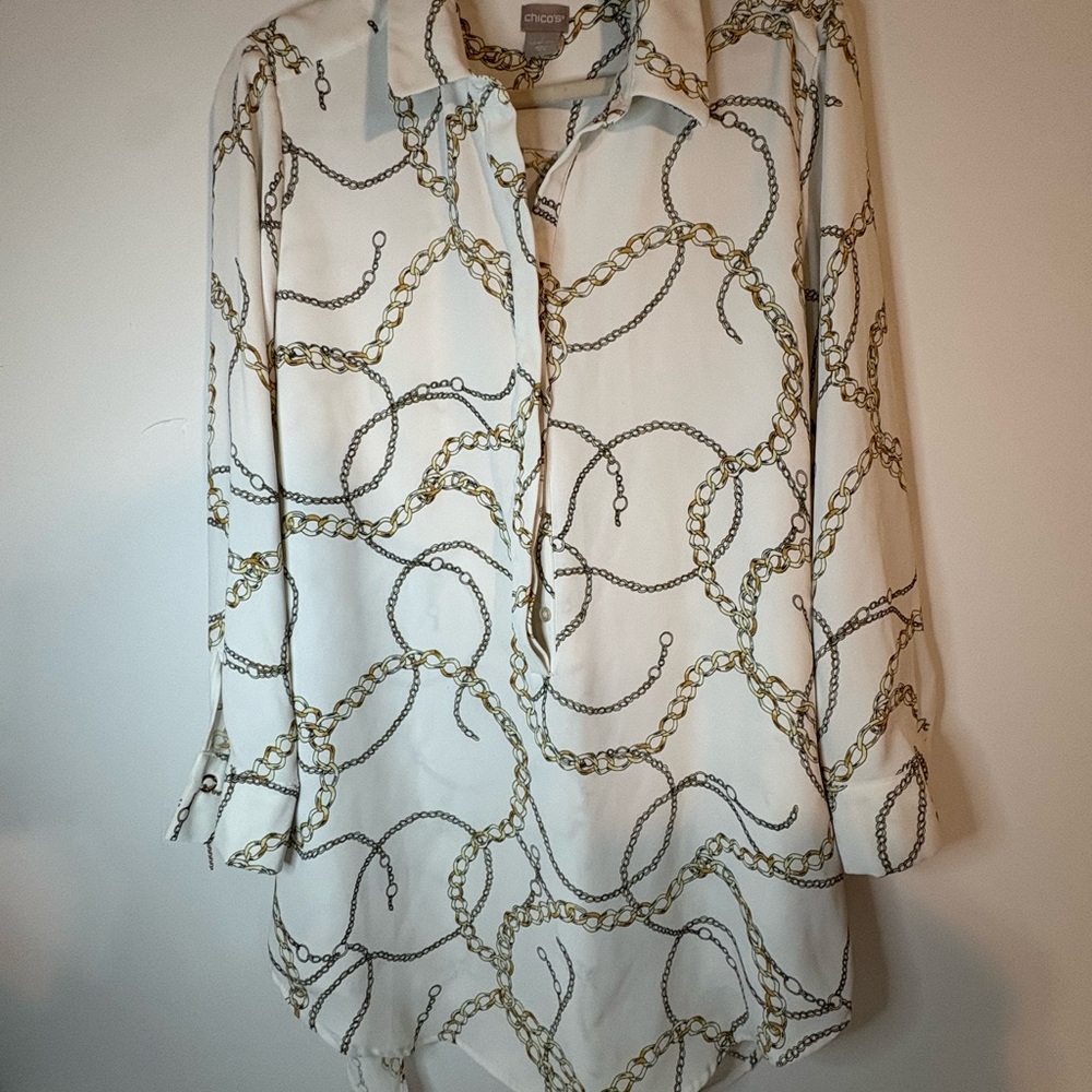 Chico's Chain Pattern Button Down Shirt - Cream A… - image 5